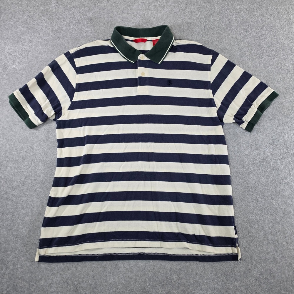 Izod Mens XXL Polo Shirt Navy Blue White Striped Green Collar Short Sleeve VTG